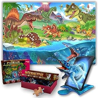 ARGUN DINOSAURS Augmented Reality Educational Jigsaw Puzzle, AR Fun Floor Puzzle for Kids Ages 3-10 Years Old, 88 pcs Interactive Puzzle, Organic Soy Ink Materials image
