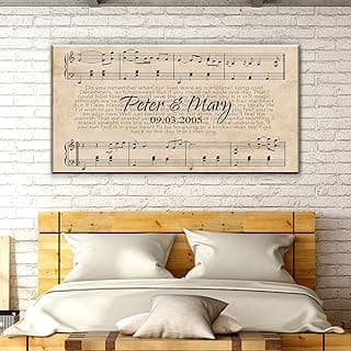 Custom Song Lyrics Framed Canvas Wedding Ideas, Personalized Couples Names with First Dance Song Lyrics Gift on Canvas Wall Art for Bedroom & Living Room (32x16in)