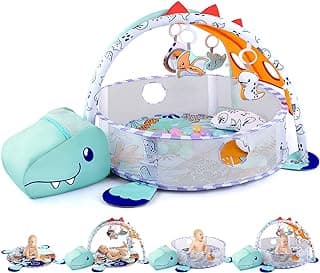 PLAY 4-in-1 Baby Play Mat - Dinosaur Baby Gyms & Playmats Tummy Time Mat Washable, Baby Activity Center with 4 Sensory Toys & 1 Soft Pillow, Develop Motor Skills Gift for Newborn Toddler - Multi image