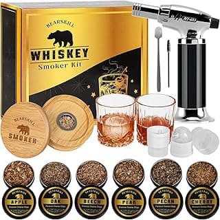 Whiskey Smoker Kit with Torch - 6 Natural Wood Chips Flavors, 2 Glasses, 2 Ice Molds - Cocktail Smoker Infuser Kit, Old Fashioned Smoker Kit, Birthday Bourbon Whiskey Gifts for Men, Dad(No Butane) image