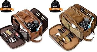 Elviros Toiletry Bag for Men, Large Travel Shaving Dopp Kit Water-resistant Bathroom Toiletries Organizer PU Leather Cosmetic Bags (Brown+Dark coffee) image