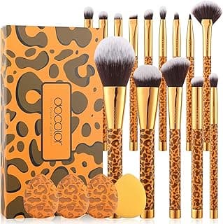 Docolor Makeup Brushes Leopard 14pcs Premium Synthetic Foundation Powder Concealers Eye shadows Blush Makeup Brush Set with 4pcs Makeup Puffs