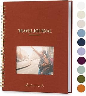 Nook Theory Personalized Travel Journal for Women, Men - Linen Travelers Notebook, Adventure Book with Prompts, Perfect for Travel Gifts (Burnt Orange)