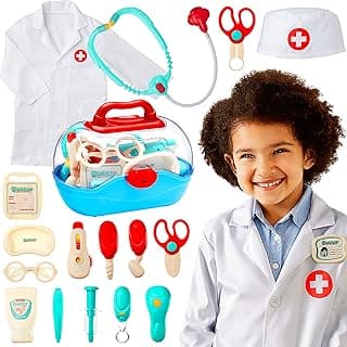Best Choice Products Pretend Play Doctor Kit, Boys & Girls Doctor's Outfit, Toy Medical Set w/ 18 Accessories, Coat, Hat, Carrying Case, 2 LED Toys image