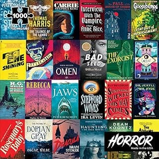 Re-marks Horror Books Collage Puzzle, 1,000-Piece Literary Jigsaw Puzzle for All Ages image