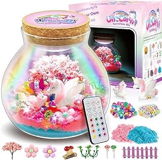 Unicorn Terrarium Crafts Kit for Girls - Make Your OWN Unicorn Night Light with 16 Modes LED Remote Control Birthday Gifts Creativity DIY Toys for Ages 3 4 5 6 7 8 9 10 3-5 4-6 5-7 6-8 Year Old Kids image