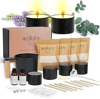Wallaby Co. Luxury Modern Candle Making Kit with Premium 100% Natural Soy Wax and 4 Large 8oz Minimalist Black Tins, DIY Candle Making Kit and Gift for Adults and Beginners image