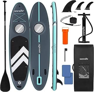 SereneLife 10’6” Inflatable Stand-Up Paddle Board with Window - 32” Wide Stable Design with Non-Slip EVA Deck Pad, Premium SUP Accessories and GoPro Mount, for Youth and Adults, 350 lbs. Capacity