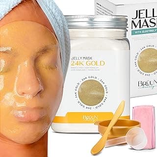 BRÜUN Jelly Mask Jar 24k Gold Mandelic AC AHA Peel-Off Face Care Rubber Mask | 23 fl oz Skin Care Moisturizing Gel Mask Jar Spa Set image