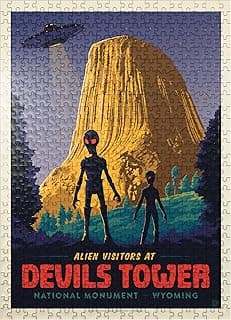 MyPuzzle Devils Tower, WY: Alien Visitation, Vintage Poster - Premium 500 Piece Jigsaw Puzzle for Adults