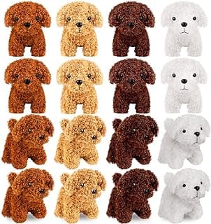 Elcoho 16 Pieces 4 Inches Mini Plush Dogs Stuffed Puppy Dog with Keychain Cute Stuffed Animal Toy Soft Toys Party Favor for Goodie Bag Birthday Party Gifts, 4 Colors (Curly Puppy) image