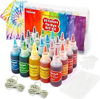 Vanstek 20 Colors Tie Dye Kit, Tie Dye Shirt DIY Fabric Dye for Women, Kids, Men, with Rubber Bands, Great for Family Friends Group Party Supplies image
