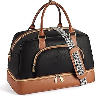 BOSTANTEN Weekender Bags for Women Leather Travel Duffle Bag Carry On Large Tote Duffel with Shoe Compartment and Trolley Sleeve image