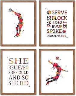 Volleyball Girl Player Watercolor 8x10 Unframed Print Set Volleyball Art Prints Nursery Home Decor Girl's Room Decor Sports Wall Art Wall Hanging Archival Fine Art Volleyball Poster Gift for Her image