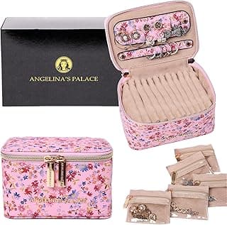 Angelina's Palace Jewelry Organizer Case Bridesmaid Gifts Travel Bag Vegan Leather Box for Necklace Earring Bracelet Ring(blossom pink) image