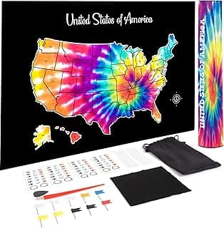 Scratch Off United States Travel Map - Vibrant Tie Dye 50 Region Journey Tracker - Large 16x23 Inches Exploration Poster - USA Adventure Wall Art - Ideal Gift for Travelers and Vacationers image