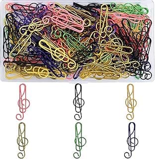 Vuzvuv 100Pcs Music Paper Clips 6 Colors, Cute Metal Musical Notes Shaped Bookmark Clips for Party Invitation Card, Cute Office Accessories for Document Organization,Funny Music Teacher Student Gifts image