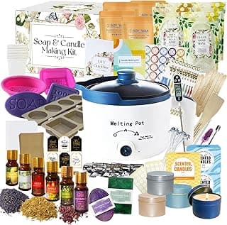 PIUH 2-in-1 Candle & Soap Making Kit for Beginners, All in one Complete DIY Craft Kit to Make Handcrafted Soap Bars + Scented Candles with Melting Pot, Wax, Soap Base, Molds, Fragrance Oils and Dyes