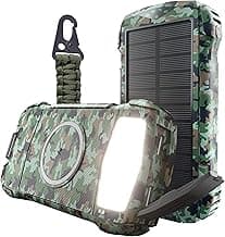 Solar Charger 20000mAh, Solar Power Bank 4 Outputs External Battery Pack USB C Quick Charge Qi Wireless Portable Charger with LED Flashlight for iPhone, Android and Outdoor Camping (Green Camouflage) image