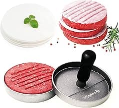 Meykers Burger Press 100 Patty Papers Set | Non-Stick Hamburger Mold with Free Wax Patty Paper Sheets | Meat Beef Cheese Veggie Burger Maker for Grill Griddle BBQ Barbecue | BPA Free image