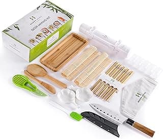 Sushi Making Kit, Complete 17 Piece Set - With Bamboo Roller Mat, Onigiri Mold, Rice Paddle, Sushi Serving Plate - DIY Restaurant Style Japanese Cuisine at Home for Beginners image