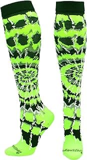 Crazy Tie Dye Socks for Softball Soccer Volleyball Tall Over the Calf Athletic Socks Fun Neon Colors image