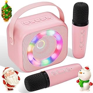 Verkstar Karaoke Machine for Kids, Mini Portable Bluetooth Karaoke Speaker with 2 Wireless Microphones and Dynamic LED Lights for Kids Adults,Gifts Toys for Girls Boys image