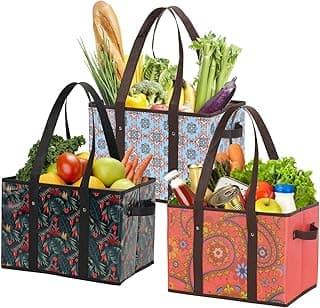 Reusable Grocery Bags Set Durable Heavy Duty Tote Bag Collapsible Grocery Shopping Box Bag with Reinforced Bottom image
