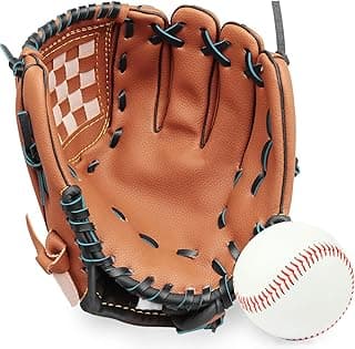 GROOFOO Baseball Glove and Ball for Kids Youth Adults Softball Teeball Training Left/Right Hand Glove with Soft Ball Set Brown/Black/Pink image