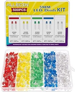 5MM LED Diode Light Assortment Kit 5 Color Low Voltage Circuit Emitting Diodes Bulb Lamp Set for Christmas Lights Replacement and Science Project (Pack of 500pcs) image