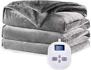 Heated Weighted Blanket (60"x80" 15lbs Queen Size) Fast Heating Warm Weighted Electric Blanket with 10 Heating Levels Breathable Heavy Blanket Soft Comfort Material with Glass Beads, Grey image