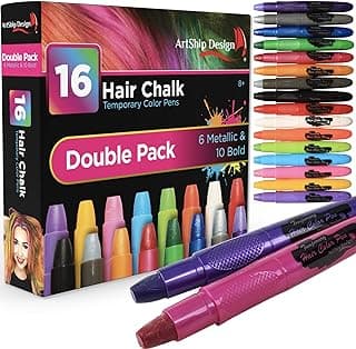 Hair Chalk 16 Color Double Pack with 6 Glitter Colors Temporary Hair Color Pens image