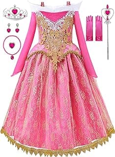Girls Princess Costume Dresses Pink Princess Dress Up Clothes with Accessories for Halloween Cosplay Carnival Party