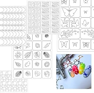 Airbrush Nail Stencils Set of 5 Sheets Unique Nail Art Reusable Professional 117 Pieces Nail Stickers image