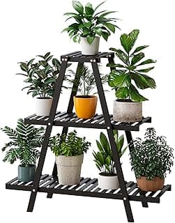 Plant Stand Indoor, Outdoor bamboo Plant Stands for Multiple Plants, 3 Tier 8 Potted Flower Holder Ladder Plant Rack,Plant Shelf Ladder Table Plant Pot Stand for Living Room, Patio, Balcony (Black) image