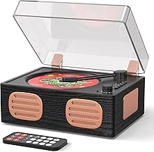 Portable Retro CD Player with Bluetooth and Dual HiFi Speakers, LED Screen, Desktop Vintage Wooden CD Music Player for Home, Dust Cover, Remote Control, AUX/USB Playback, Black Rose Gold