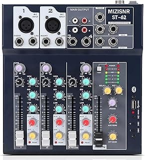 4 Channel Audio Mixer, Professional USB Bluetooth Mixing Sound Board with 48V Phantom Power, Music Mixer DJ Controller Digital Mixers for Recording Stage Karaoke