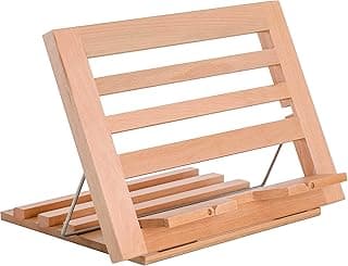 U.S. Art Supply Hampton Large Wooden Table Easel, Cookbook Stand, Text Book Tablet Rest, Premium Beechwood - Adjustable Incline, 2 Flip-Up Page Holders - Kitchen Countertop Recipe Rack - Portable Wood image