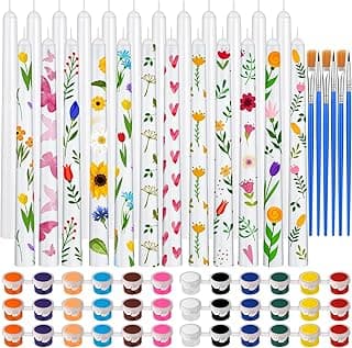 MTLEE DIY Candle Painting Kit Include White Candles Colorful Acrylic Paint Strips and Paintbrushes for Crafts Making Wedding Birthday Party Centerpiece(54 Pcs,Taper) image