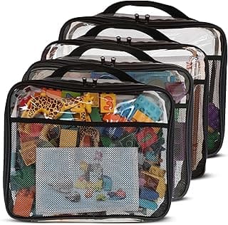 SAM AND MABEL Portable 4 Packs PVC Board Game Storage Organizer Case – 12" X 10" Storage Bags with Internal Side Pocket, for Craft Hobby Art School Office Supplies (Black) image