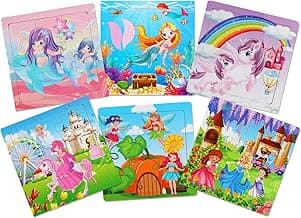 Wooden Puzzles for Toddlers 2-5 Years Old(Set of 6), 9 Pieces Preschool Educational and Learning Animal Jigsaw Puzzle Toy Gift Set for Girls image