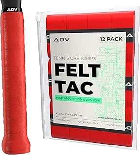 ADV Tennis Racket Grip Tape - Dry FeltTac Ultra Absorbent Tennis Grip Tape with Exclusive Material for High Velvety Comfort - Pro Tested & Designed Tennis Overgrip (12-Pack Red) image