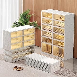 6-Tier Foldable Shoe Rack Organizer for Closet 24Pairs Plastic Shoe Shelf Collapsible Shoes Storage Box Clear Shoe Boxes Stackable with Door Easy Assembly Shoe Cabinet with Lids Large image