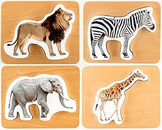 Wooden Montessori Animal Puzzles for Toddlers 2+ Years | Realistic Chunky Safari Animal Shape Puzzle | Educational Learning Toy image