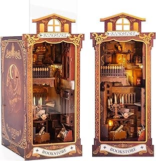 Book Nook Kits for Adults, Miniature House Dollhouse Kit for Teens, DIY Crafts for Adults, Bookshelf Decor Garden House with LED Light, Gifts for Family and Friends