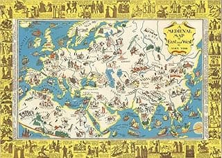 1000 piece jigsaw puzzle | 1925 Medieval Map of East and West | Pictorial Map of Europe, Asia, Northern Africa image