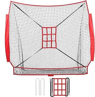 Baseball Net Replacement Net 7 x 7ft, Net Only and Frame Not Included, Batting Net with Large Ball Collection System, Nine-Grid Target, 2 Ground Nails, High Elastic Hitting Net