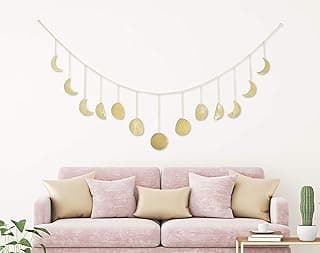 Moon Phase Wall Hanging - Modern Celestial Moon Cycle Banner - Moon Decor - Phases of the Moon - Boho Accents for Bohemian Room, Headboard Decor, Apartment, Dorm, Office (Gold, 70") image
