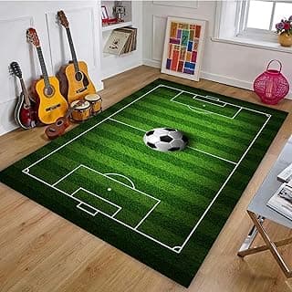 Soccer Rug for Boys Bedroom 3'x5' Non Slip Sports Rug,Soccer Field Rug for Boys Room Living Room Soccer Room Decor image
