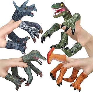 Dinosaur Toys Dinosaur Figure, Rubber Dinosaur Finger Puppets Set with Heads, Paws, and Feet, Bath Toys for Kids, Finger Puppets 20pcs image